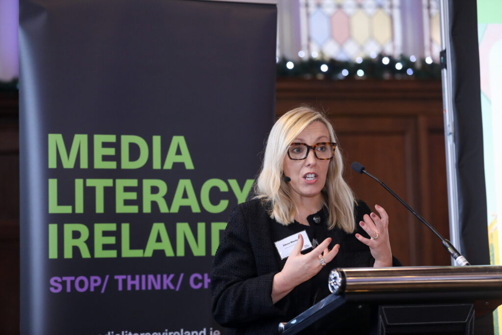 Photo of Eileen Morrissey, Wexford Country Librarian at podium